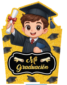 CAJA CONICA MDF - MI GRADUACION / NIÑO DORADO NEGRO