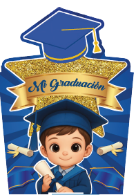 CAJA CONICA MDF 11X11X9 CM - MI GRADUACION / NIÑO DORADO AZUL