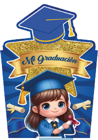 CAJA CONICA MDF 11X11X9 CM - MI GRADUACION / NIÑA DORADO AZUL