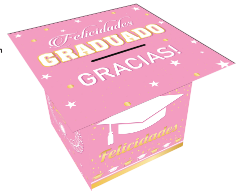 BUZON KRAFT 21X21X26 CM PARA DINERO FELICIDADES GRADUADO - ROSADO