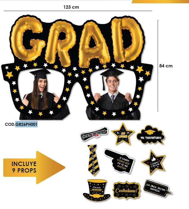PHOTOBOOTH KRAFT 123X84 CM GRAFAS GRAD + PROPS X9 UNDS