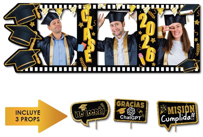 PHOTOBOOTH KRAFT 120X42 CM CLASE DEL 2026 + PROPS X3 UNDS
