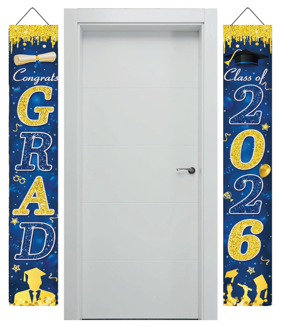 LONA DECORATIVA 120X26 CM CONGRAD CLASS OF 2026  AZUL / DORADO