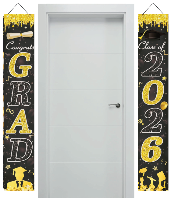 LONA DECORATIVA 120X26 CM CONGRAD CLASS OF 2026  NEGRO / DORADO