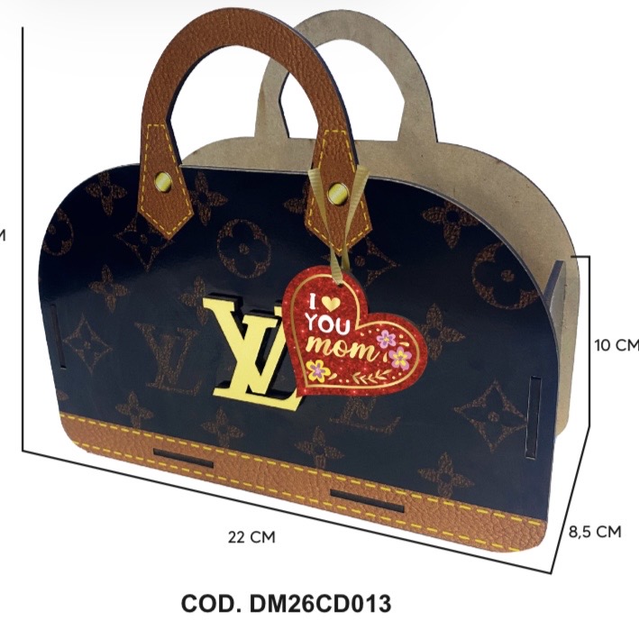 CARTERA DETALLE MDF 22X19X8.5 CM - NEGRO / CAFE