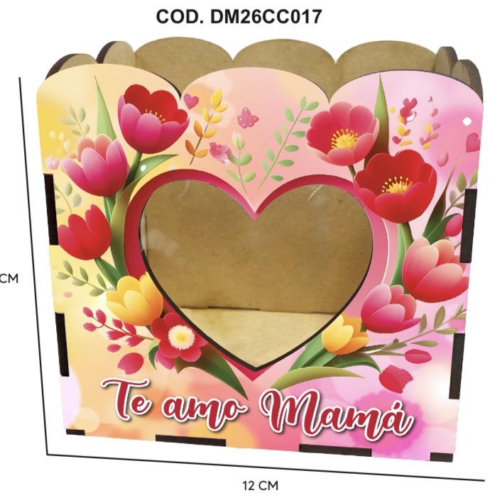 CAJA CON ONDA Y ACETATO MDF 12X11X9 CM - TE AMO MAMA MDL1