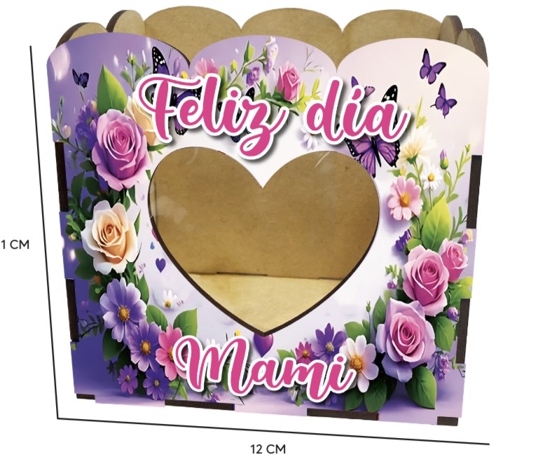 CAJA CON ONDA Y ACETATO MDF 12X11X9 CM - FELIZ DIA MAMA