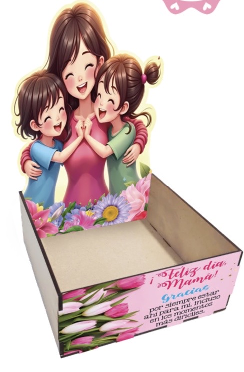 CAJA ESCENARIO MDF - FELIZ DIA MAMA, GRACIAS