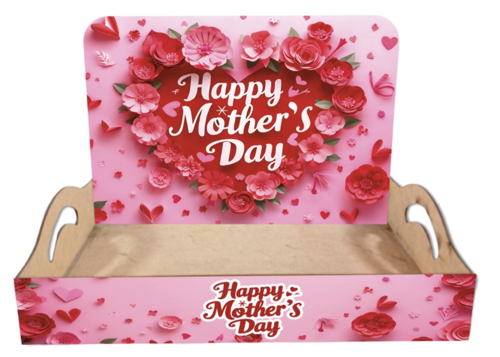 BANDEJA CON AZA MDF 30X20 CM + BACKINGS - HAPPY MOTHERS DAY / MOD 2
