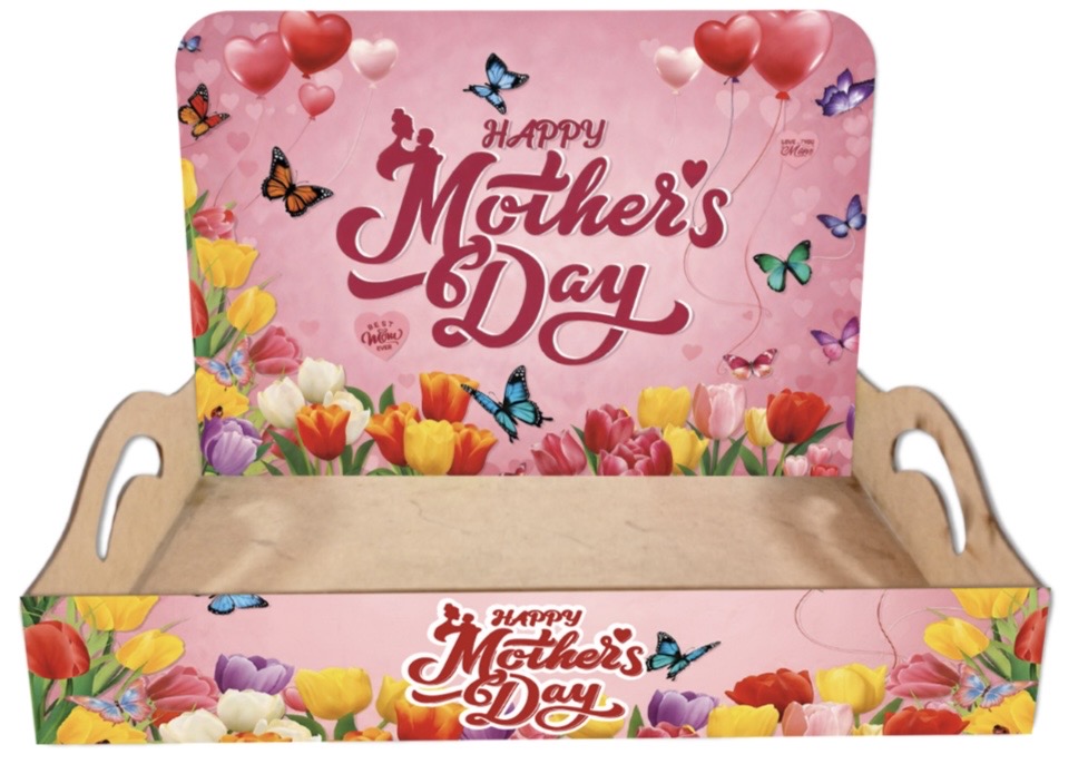 BANDEJA CON AZA MDF 30X20 CM + BACKINGS - HAPPY MOTHERS DAY / MOD 3