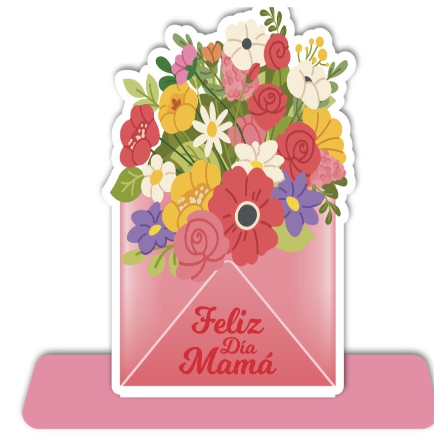 CENTRO DE MESA 30X46 CM / SOBRE CON FLORES - FELIZ DIA MAMA