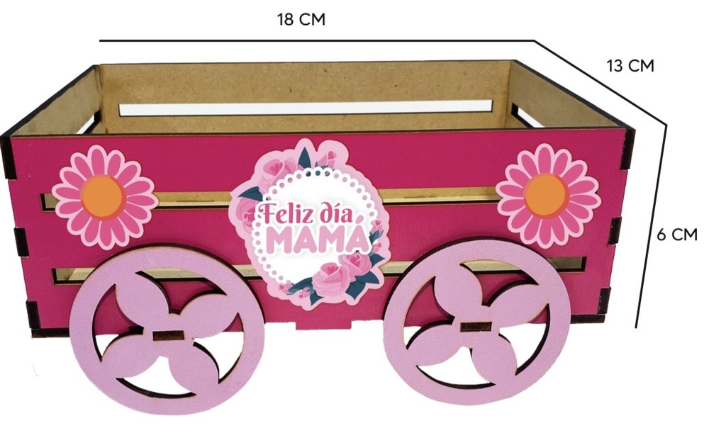 CAJA CARROZA MDF 18X13X6 CM - FUCSIA / FELIZ DIA MAMA