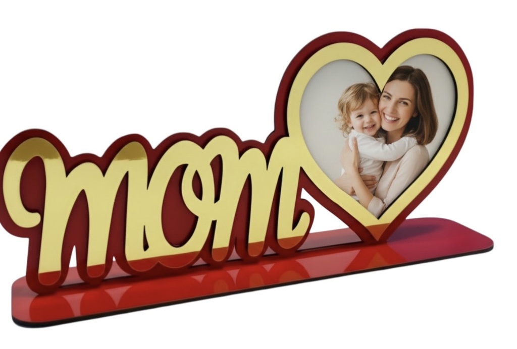 PORTARETRATO MDF 30X12 CM - MOM CORAZON / ROJO - DORADO LAMINADO