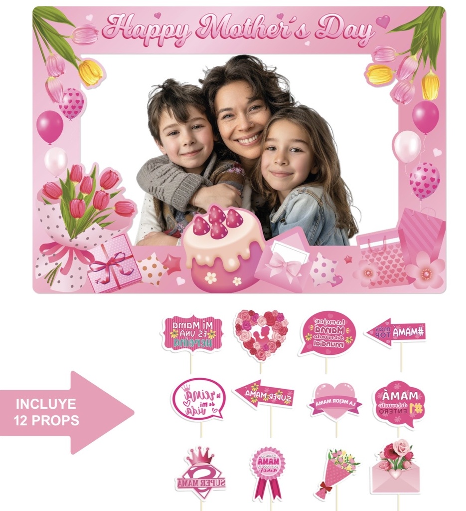 PHOTOBOOTH KRAFT 120X85 CM - HAPPY MOTHERS DAY + 12 PROPS