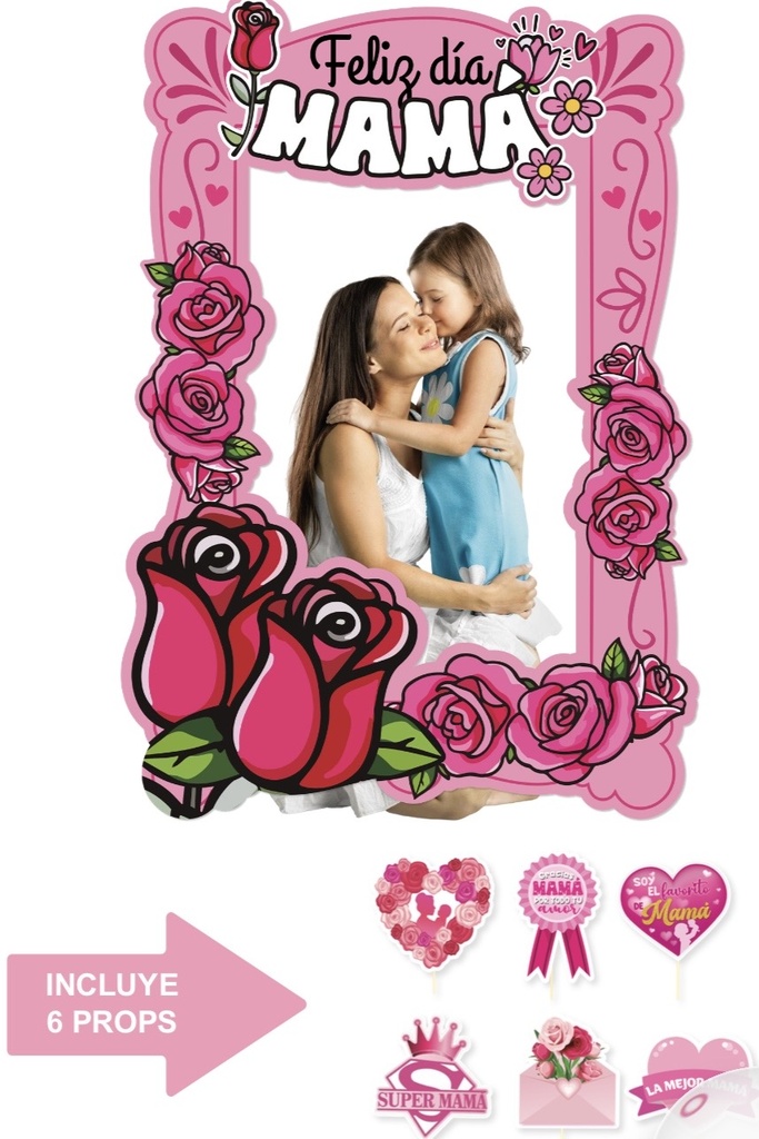 PHOTOBOOTH KRAFT 60X86 CM - FELIZ DIA MAMA + 6 PROPS