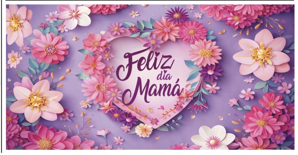 LONA DECORATIVA 50X100 CM - FELIZ DIA MAMA / FONDO CON CORAZON Y FLORES