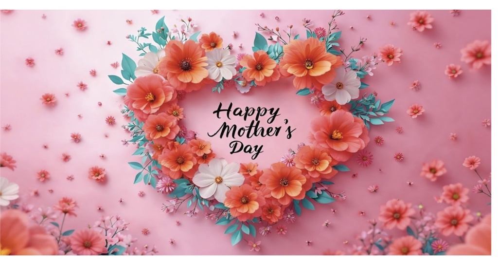 LONA DECORATIVA 50X100 CM - HAPPY MOTHERS DAY / CORAZON FLOREADO LETRA NEGRA