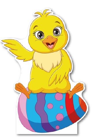 AFICHES 90 CM MDF - POLLITO AMARILLO Y HUEVO DE COLORES