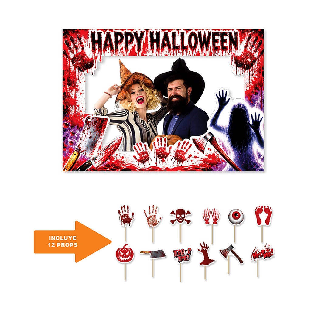 PHOTOBOOTH KRAFT 120X86 CM - HAPPY HALLOWEEN SANGRIENTO + PROPS
