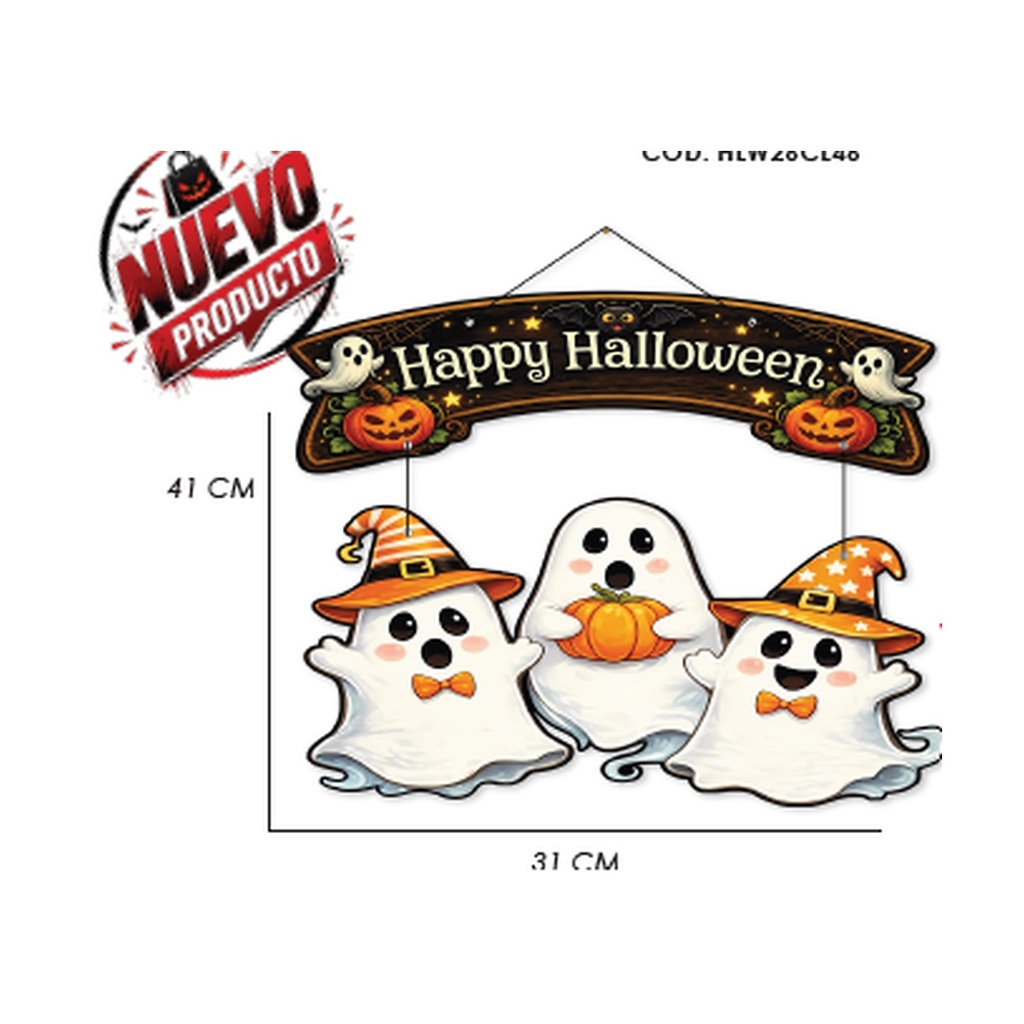 COLGANTE 41X31 CM MDF - FANTASMAS HAPPY HALLOWEEN