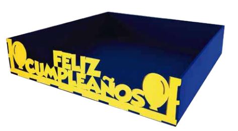 Bandeja MDF 30x30x6 cm Feliz Cumpleaños - Blanco