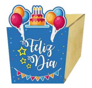 CAJA PERSONAJE 10x12 CM FELIZ DIA / AZUL