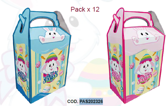 CAJA SORPRESA - HAPPY EASTER CONEJO CELESTE / ROSADO X12 UNDS.