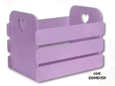 CAJA RECTANGULAR MDF 10X16.5X12 CM CON CORAZON EN LOS LATERALES - PINT. LILA.