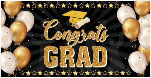 [GR20258] LONA DECORATIVA 50X100 CM CONGRATS GRAD - NEGRO/DORADO