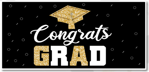 [GR20261] LONA DECORATIVA 50X100 CM CONGRATS GRAD - BLANCO / DORADO