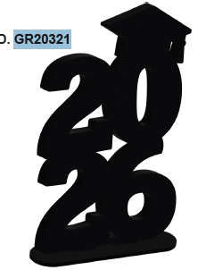 [GR20321] CENTRO DE MESA MDF 30CM - 2026 CON BIRRETE VERTICAL/ NEGRO