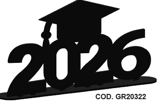 [GR20322] CENTRO DE MESA MDF 30CM - 2026 CON BIRRETE HORIZONTAL / NEGRO