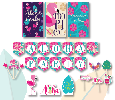 [CNV24D009] KIT DE PARED ALOHA PARTY - FLAMINGO