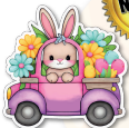 [FP24P05] COLGANTE 37X39 CM PVC - CONEJO EN CAMIONETA ROSA / CON FLORES