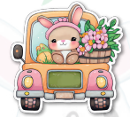 [FP24P06] COLGANTE 37X39 CM PVC - CONEJO EN CAMIONETA AMARILLO / CON FLORES