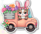 [FP24P09] COLGANTE 37X39 CM PVC - CONEJO EN CAMIONETA MELON / CON FLORES