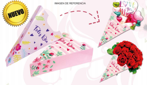 [DM24M10] CAJA TRIANGULAR DE CARTULINA 27X18 CM - ROSADA / LILA FELIZ DIA X2 UNDS.