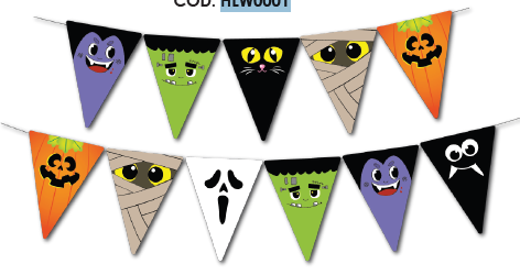 [HLW0001] BANDERIN TRIANGULAR COUCHE - CARAS DE TERROR