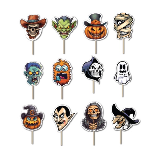 [HLW0045] PROPS DE CARTULINA - CARAS DE HALLOWEEN X12 UNDS