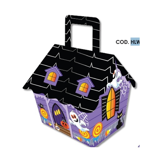 [HLW0057] CAJA CARTULINA CASA GRANDE - FANTASMA NEGRO / LILA