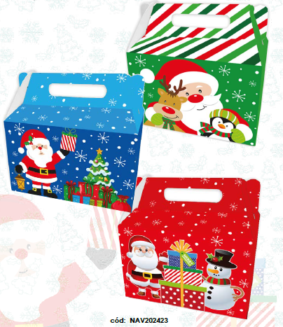 [NAV202423] CAJA FELIZ LONCHERA NAVIDAD AZUL / VERDE / ROJO X 12UNDS.