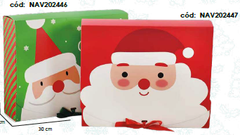 [NAV202448] CAJA CARTULINA RECTANGULAR ARMABLE 14X22 CM - PAPA NOEL ROJO / VERDE X2 UNDS