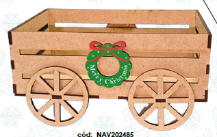 [NAV202485] CAJA MDF CARROZA 17X12 CM NATURAL + ACCESORIO ROSA DE ADVIENTO MERRY CHRISTMAS
