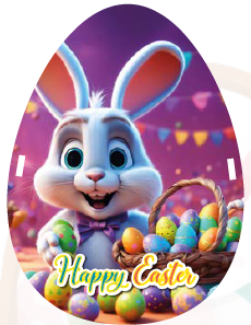 [PAS25HK27] HUEVO KINDER DE PASCUA MDF 17X5CM - CONEJO/ FONDO MORADO