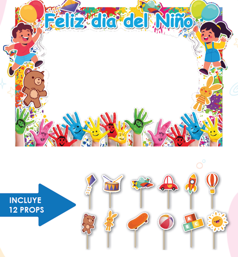 [DDÑ25P03] PHOTOBOOTH 1200X90 CM KRAFT - FELIZ DIA DEL NIÑO - + 12 PROS