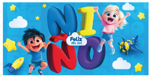 [DDÑ25L05] LONA DECORATIVA 100X50CM -FELIZ DIA DEL NIÑO / NIÑO Y NIÑA FELIZ