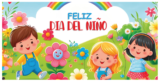 [DDÑ25L08] LONA DECORATIVA 100X50CM - FELIZ DIA DEL NIÑO / NIÑOS Y FLORES