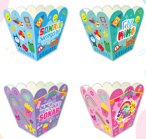 [DDÑ25CR54X12] CANGUILERAS DE CARTULINA 11X10CM - ROSA/LILA/ CELESTE/TURQUESA - MULTI FRASES X12