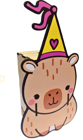 [DDÑ25AS61] ALCANCIA MDF 7X12CM - CAPIBARA CON GORRO DE CUMPLEAÑOS 22CM