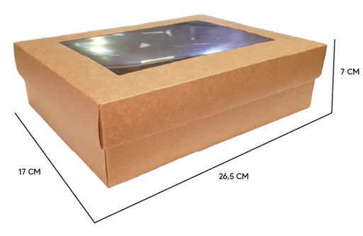 [SV25D79G] CAJA CARTULINA KRAFT RECTANGULAR CON TAPA 26.5X17X7 CM + ACETATO